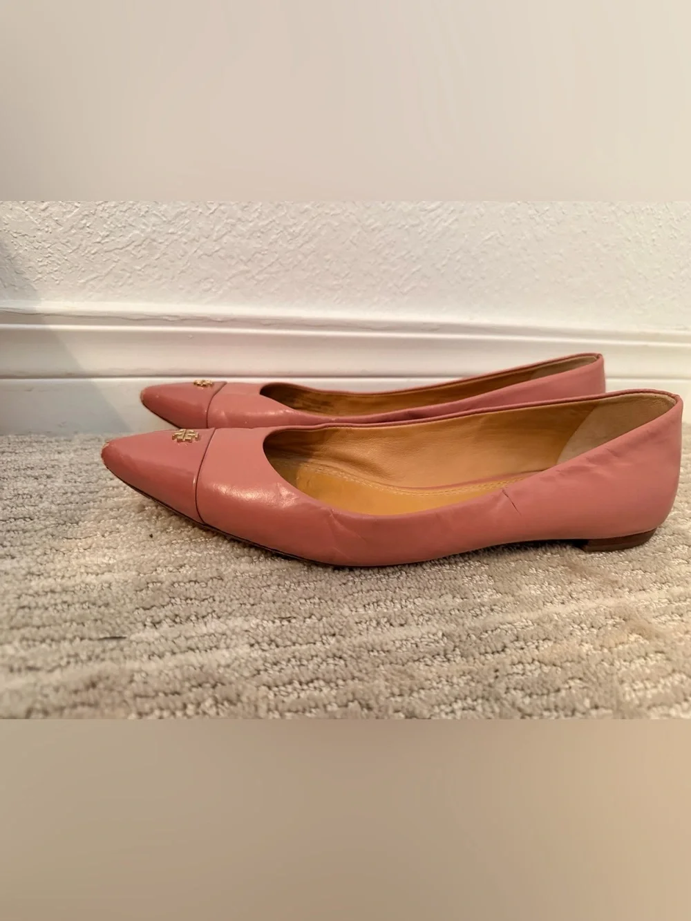 Tory Burch Rose Pink Pointed-Toe Fairford Logo Flats